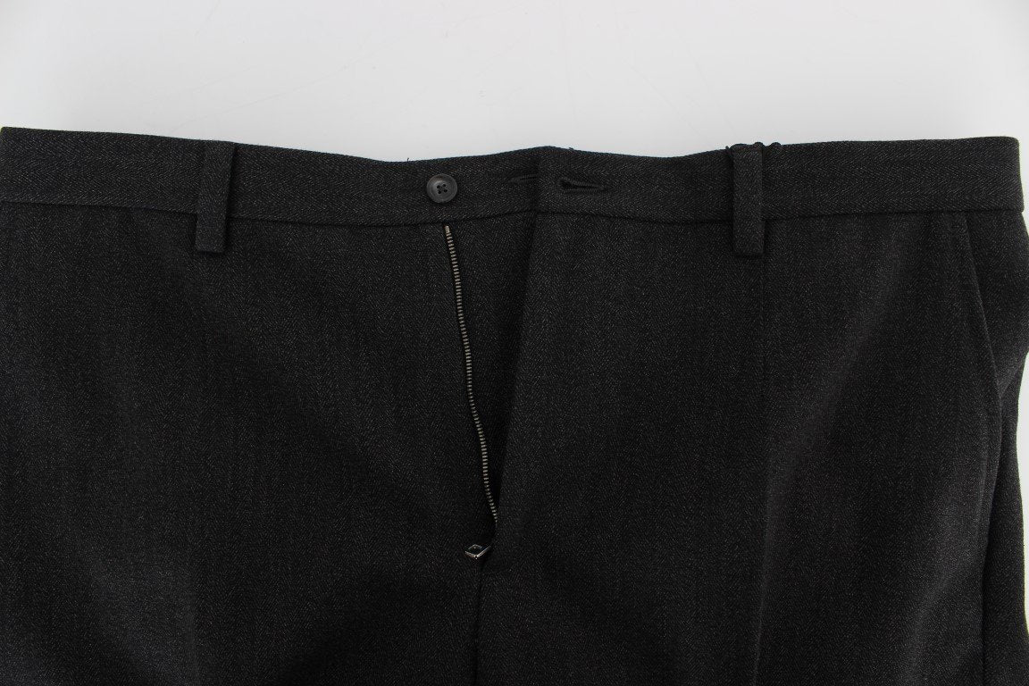 Gray Wool Cotton Slim Fit Pants