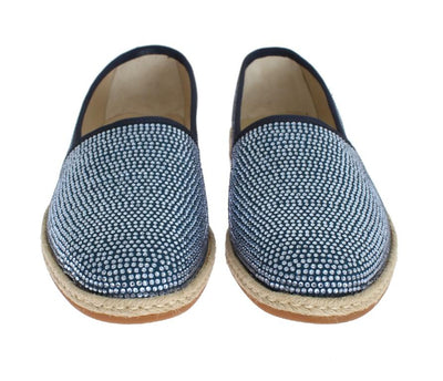 Blue Canvas Swarovski Strass Loafers