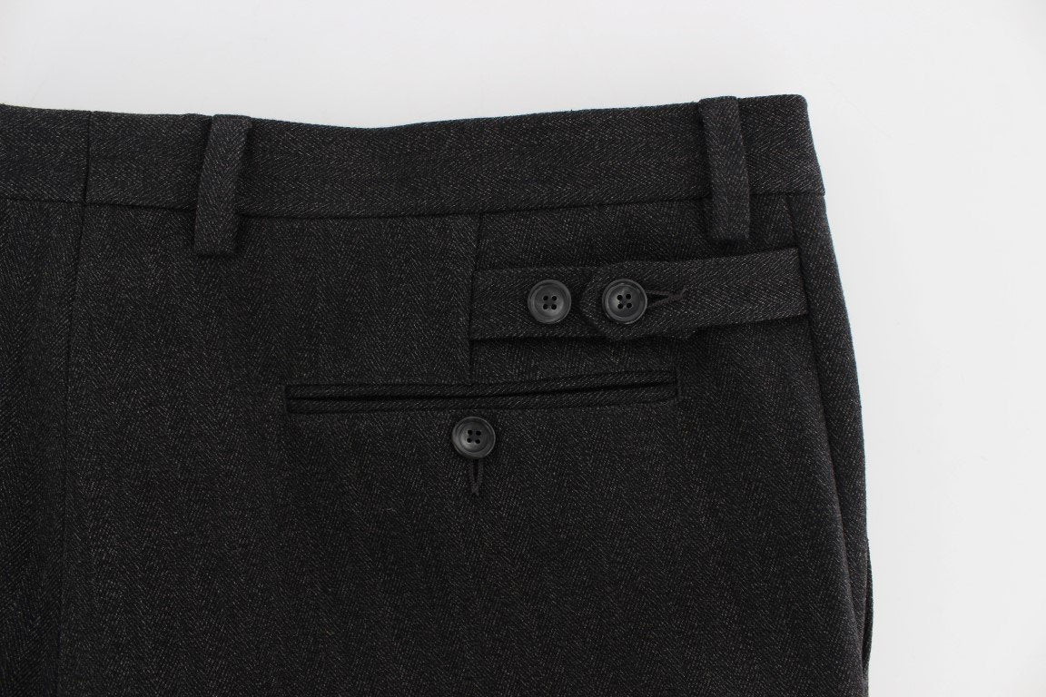 Gray Wool Cotton Slim Fit Pants