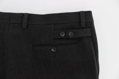 Gray Wool Cotton Slim Fit Pants