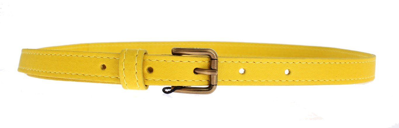 Yellow Leather Gold Buckle Logo Belt