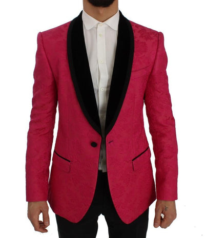 Pink Floral Brocade Slim Blazer Jacket
