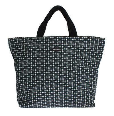 Blue Hat Print Cotton Denim Shopping Bag