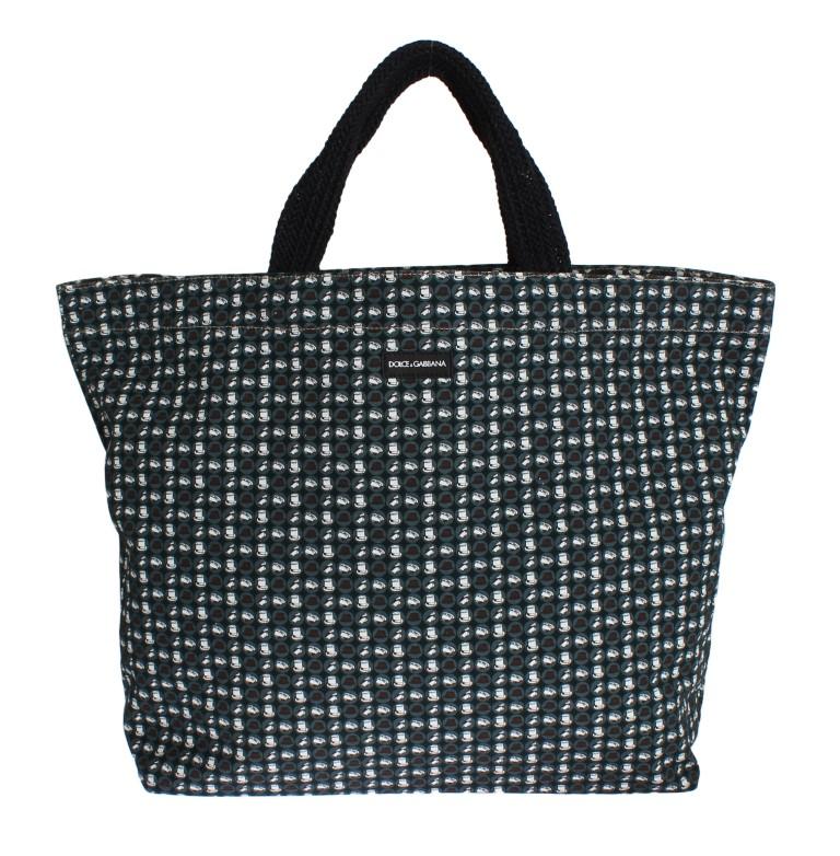 Blue Hat Print Cotton Denim Shopping Bag