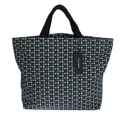Blue Hat Print Cotton Denim Shopping Bag