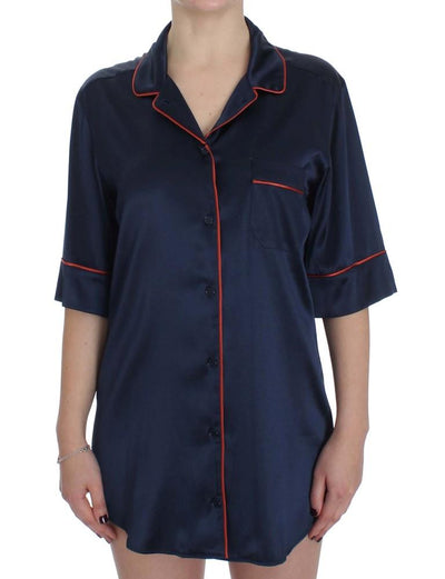 Blue Silk Stretch Sleepwear Shirt Blouse