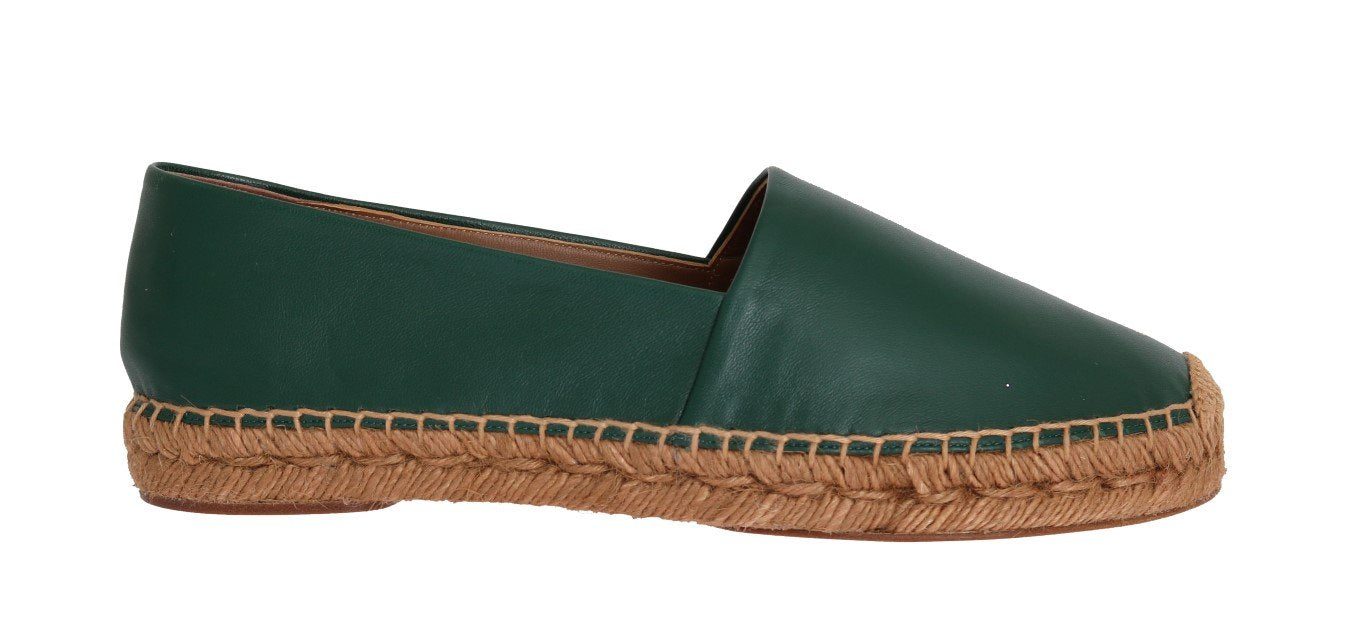 Green Leather Flats Espadrilles Shoes