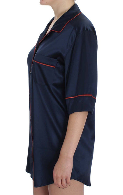 Blue Silk Stretch Sleepwear Shirt Blouse