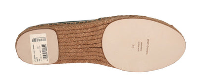 Green Leather Flats Espadrilles Shoes