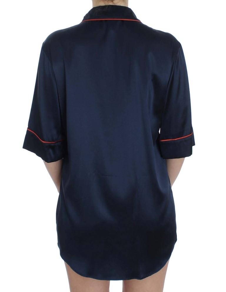 Blue Silk Stretch Sleepwear Shirt Blouse