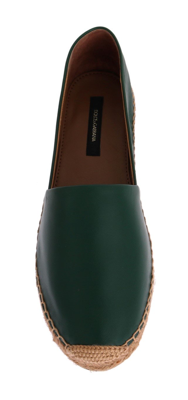 Green Leather Flats Espadrilles Shoes