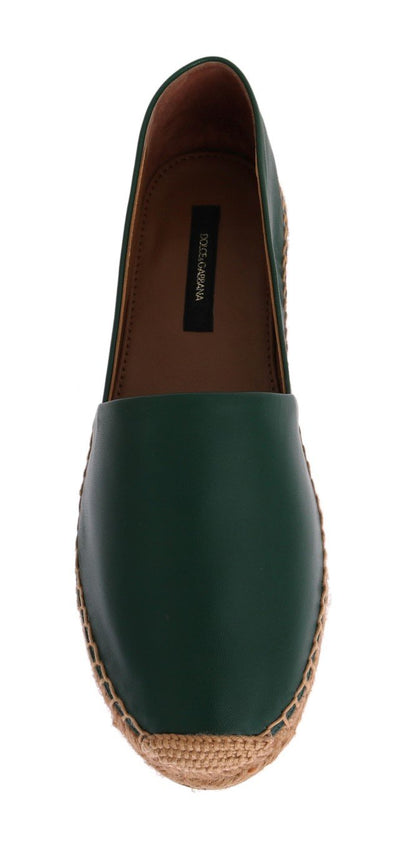 Green Leather Flats Espadrilles Shoes