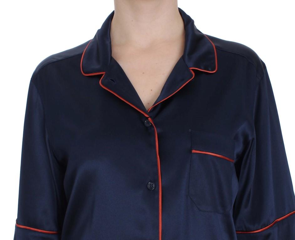 Blue Silk Stretch Sleepwear Shirt Blouse