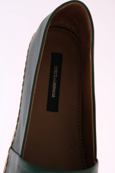 Green Leather Flats Espadrilles Shoes