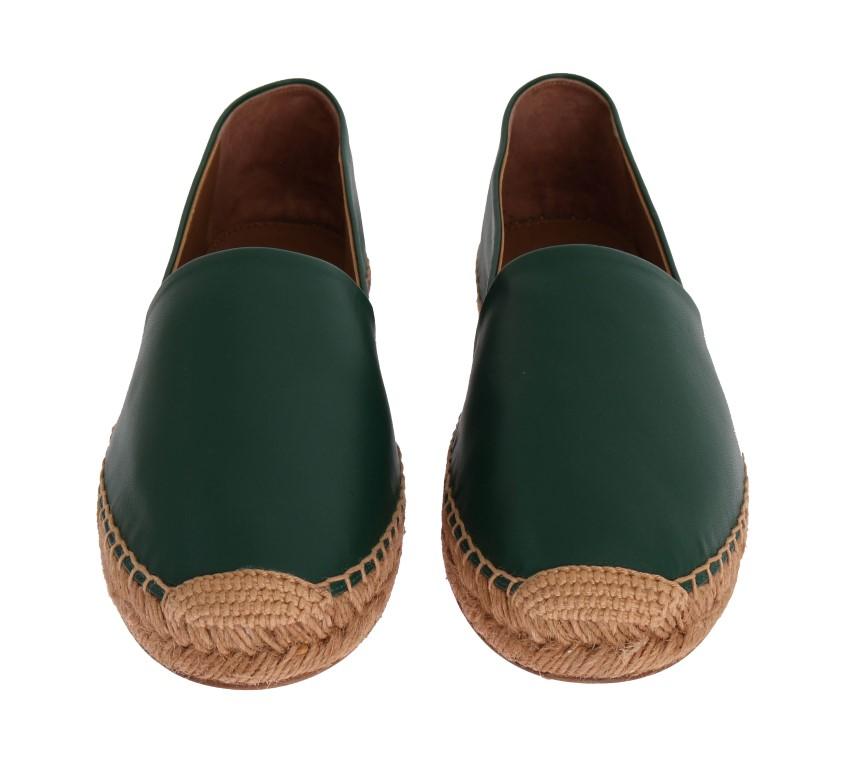 Green Leather Flats Espadrilles Shoes
