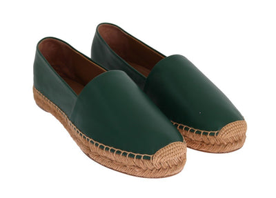 Green Leather Flats Espadrilles Shoes