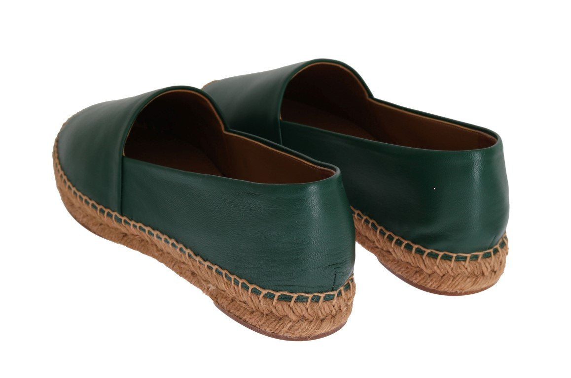 Green Leather Flats Espadrilles Shoes