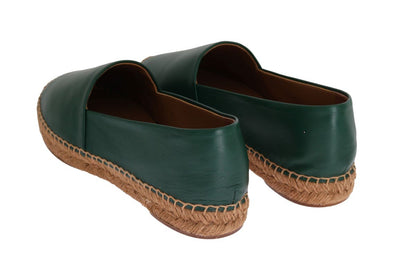 Green Leather Flats Espadrilles Shoes
