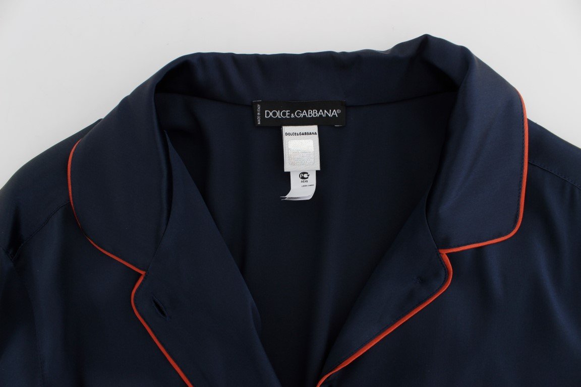 Blue Silk Stretch Sleepwear Shirt Blouse