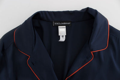 Blue Silk Stretch Sleepwear Shirt Blouse