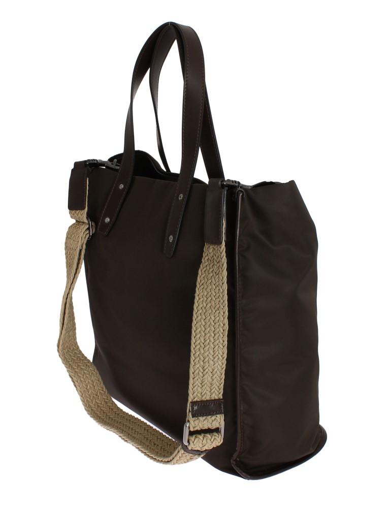 Brown Nylon Leather Gym Travel Shoulder Bag