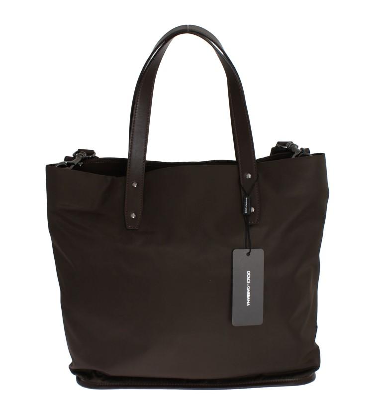 Brown Nylon Leather Gym Travel Shoulder Bag
