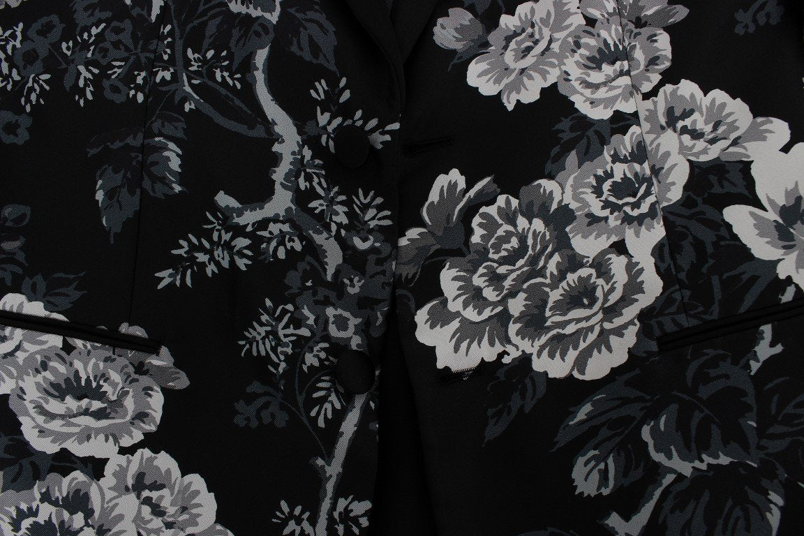 Black Floral Silk Slim Fit Blazer Jacket