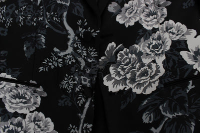 Black Floral Silk Slim Fit Blazer Jacket
