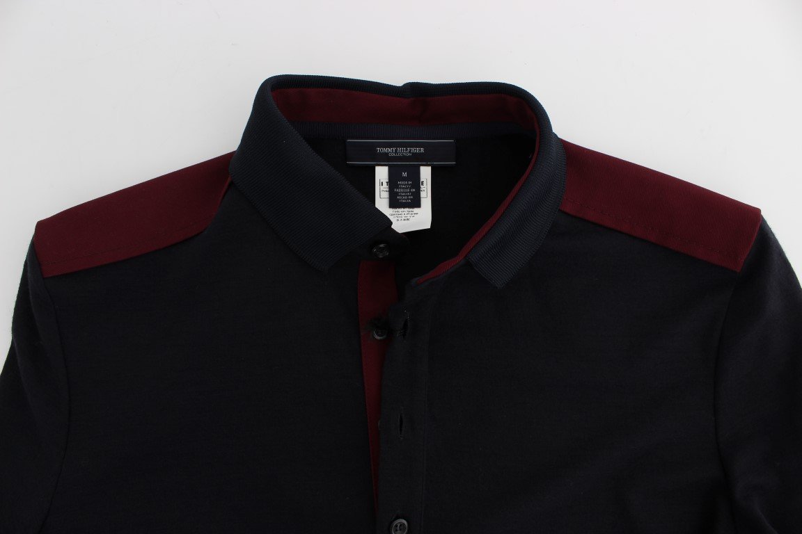 Blue Red Wool Polo Sweater