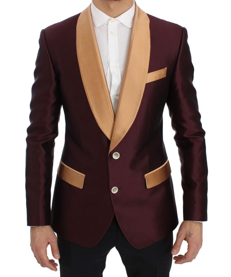 Bordeaux Beige Silk Slim Fit Blazer Jacket