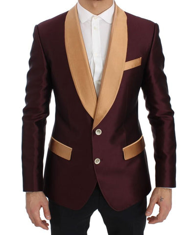 Bordeaux Beige Silk Slim Fit Blazer Jacket