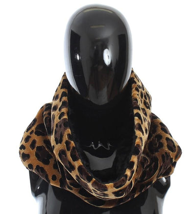 Black Fur Leopard Print Scarf