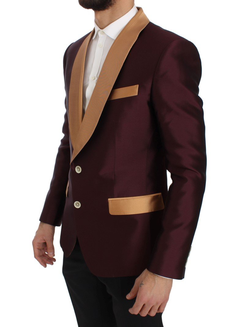 Bordeaux Beige Silk Slim Fit Blazer Jacket