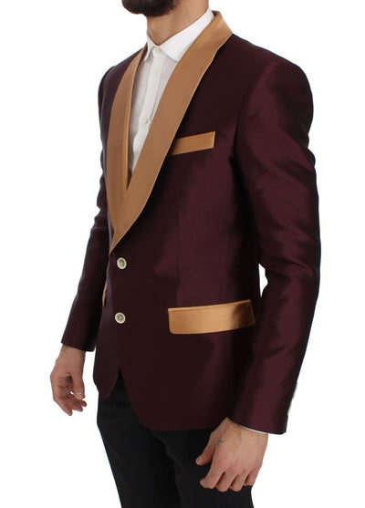 Bordeaux Beige Silk Slim Fit Blazer Jacket