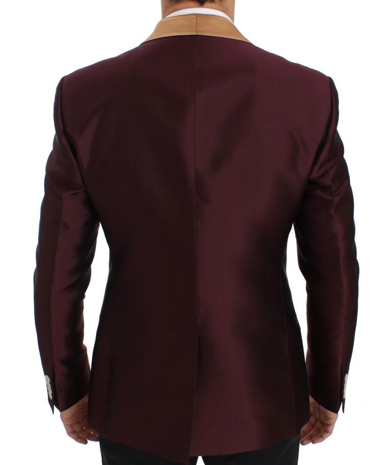 Bordeaux Beige Silk Slim Fit Blazer Jacket