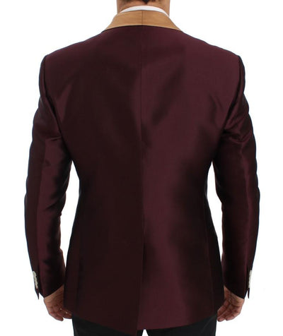 Bordeaux Beige Silk Slim Fit Blazer Jacket