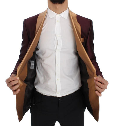 Bordeaux Beige Silk Slim Fit Blazer Jacket