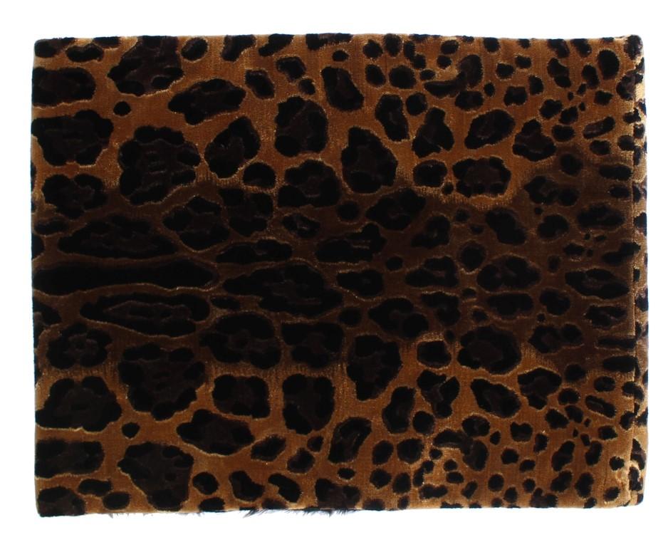 Black Fur Leopard Print Scarf