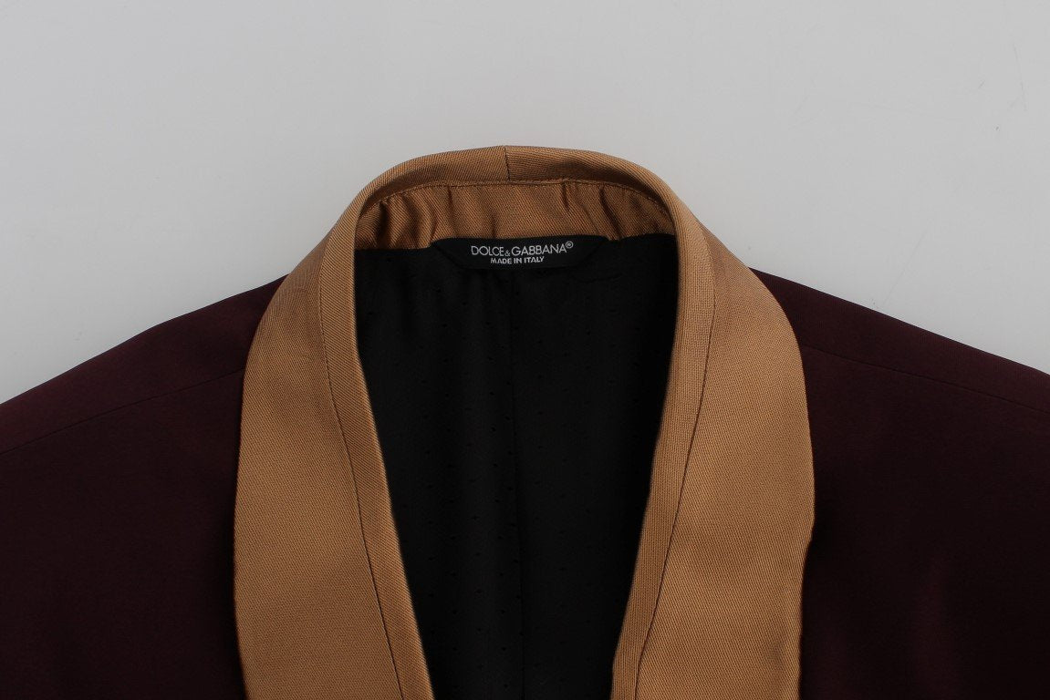 Bordeaux Beige Silk Slim Fit Blazer Jacket