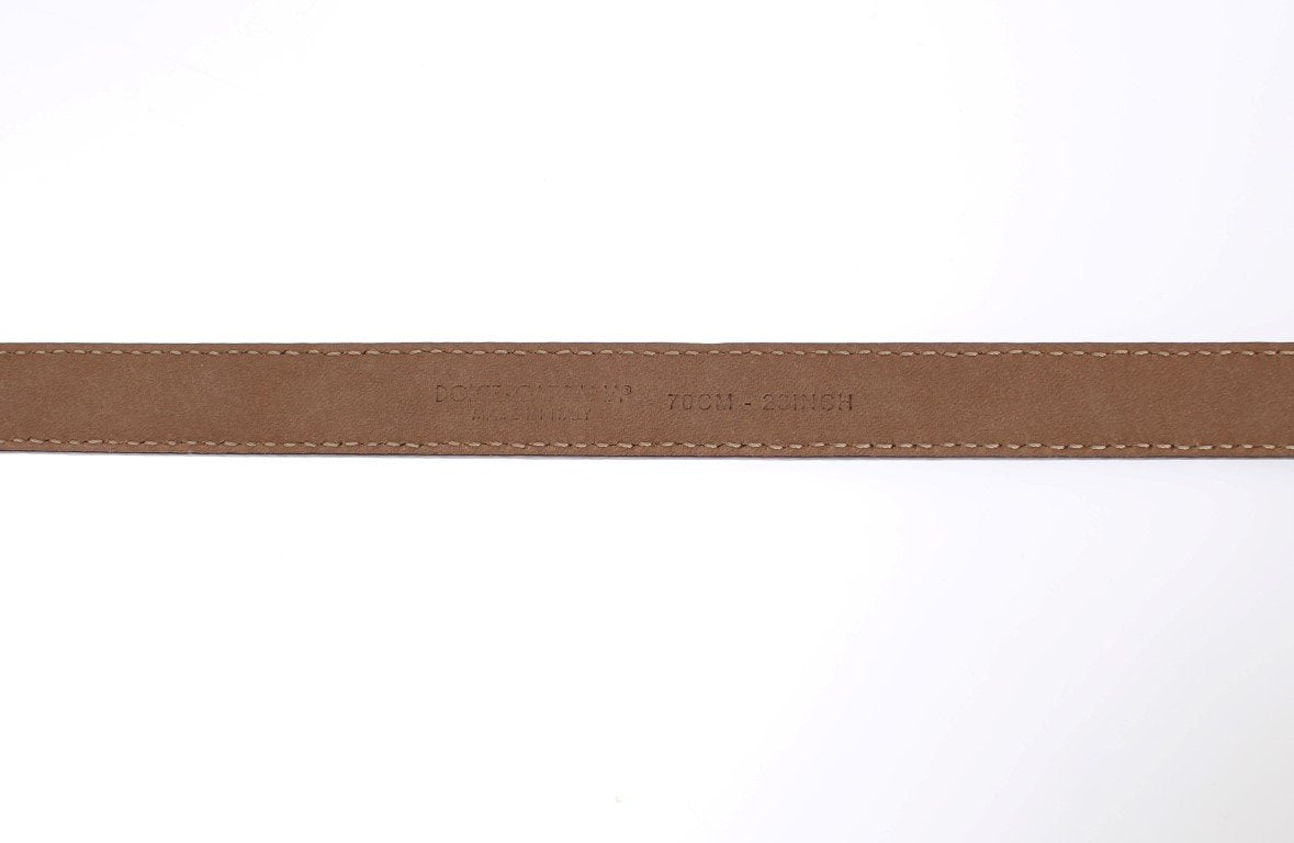 Brown Leather Gold Buckle Logo Waist Belt
