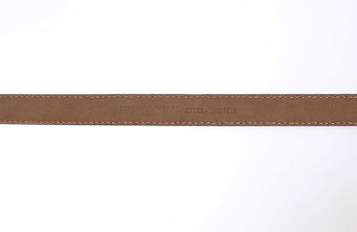 Brown Leather Gold Buckle Logo Waist Belt
