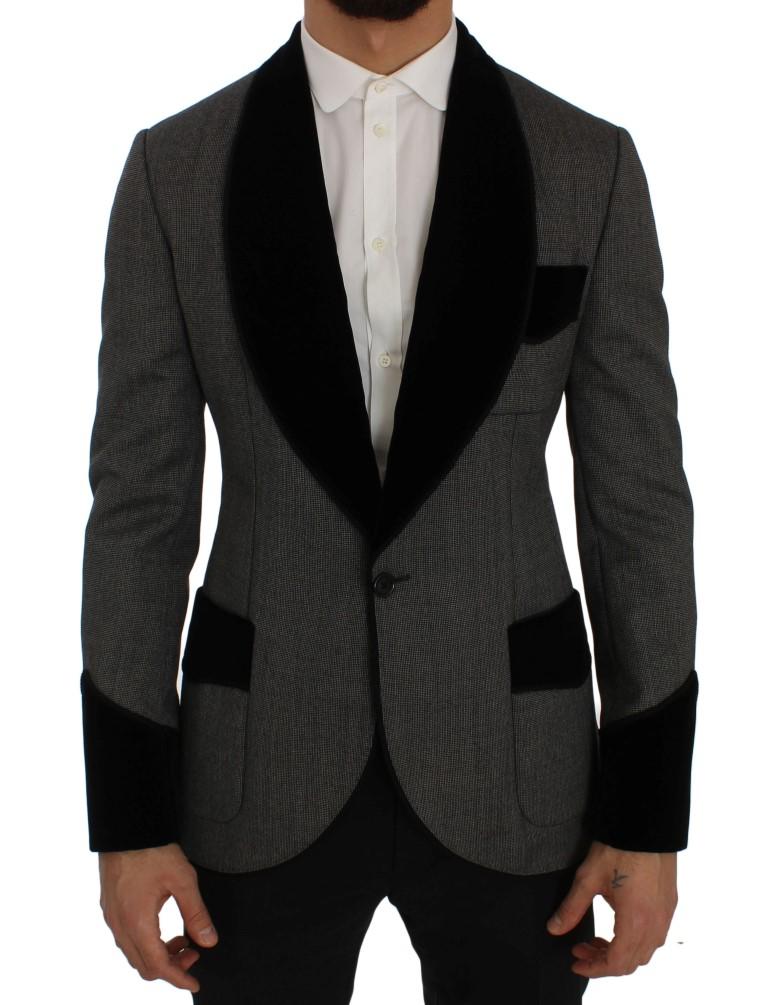 Gray Black One Button Slim Fit Blazer Jacket