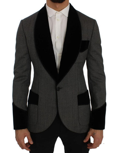 Gray Black One Button Slim Fit Blazer Jacket