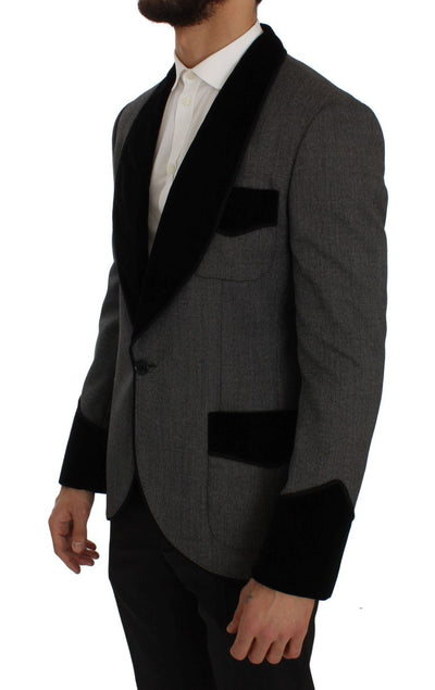 Gray Black One Button Slim Fit Blazer Jacket