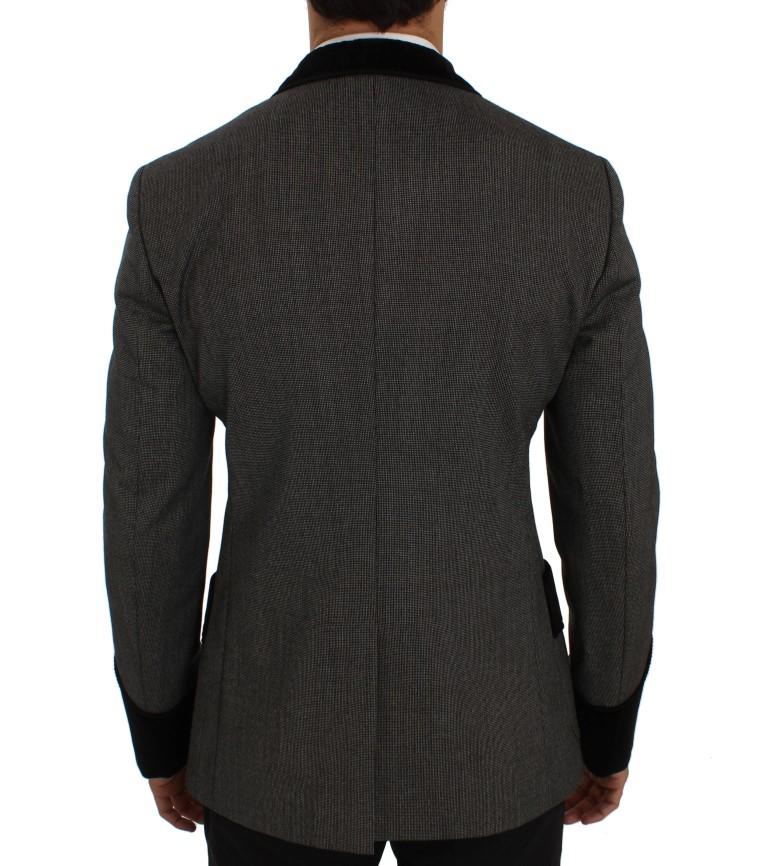 Gray Black One Button Slim Fit Blazer Jacket