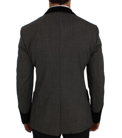 Gray Black One Button Slim Fit Blazer Jacket