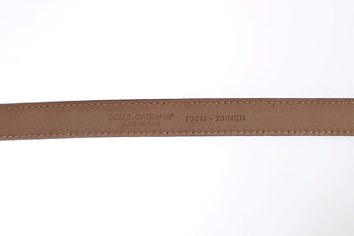 Brown Leather Gold Buckle Logo Waist Belt