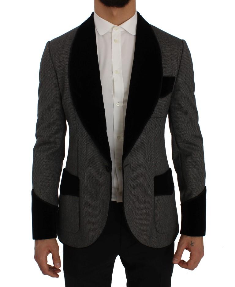 Gray Black One Button Slim Fit Blazer Jacket
