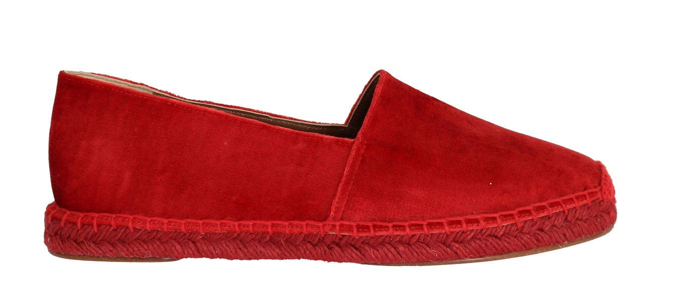 Red Velvet Flats Espadrilles Shoes