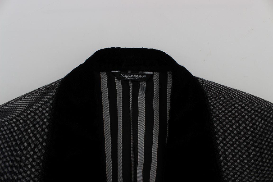Gray Black One Button Slim Fit Blazer Jacket
